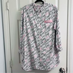 Victoria’s Secret “Love” Print Button‑Up Sleep Shirt Y2K Inspired